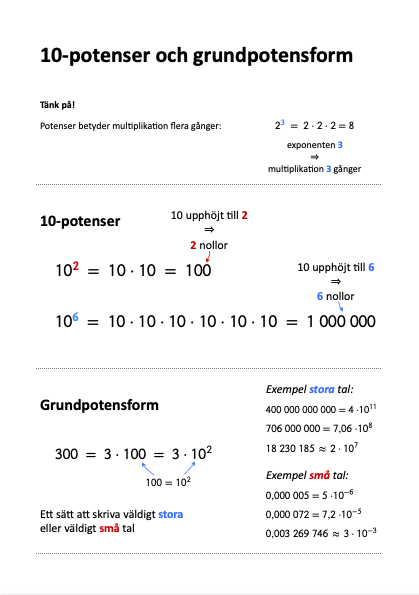 10-potenser, grundpotensform och prefix